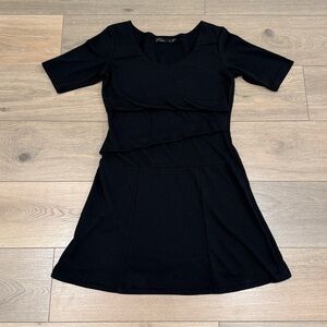 PRANA Black Abilene Tiered Short Sleeve Wide Scoop Neck Knee Length Dress Size S